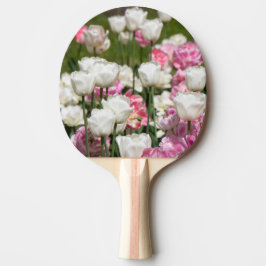 Raquete De Ping Pong Tulipas brancas e rosadas brilhantes em um dia ens