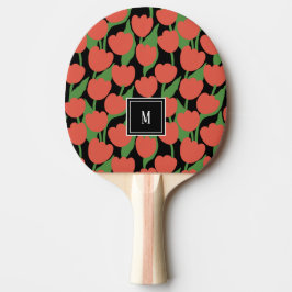 Raquete De Ping Pong Tulipas vermelhas retro, monograma personalizado