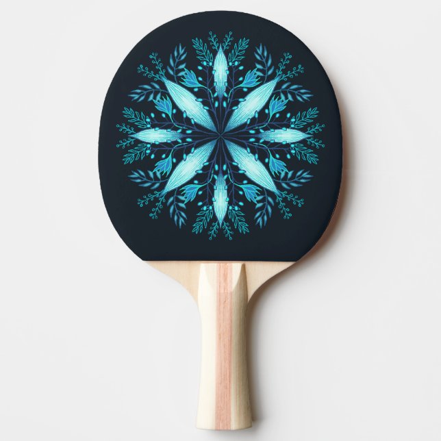 Raquete De Ping Pong Turquesa Azul Flocos de neve de inverno azul (Frente)