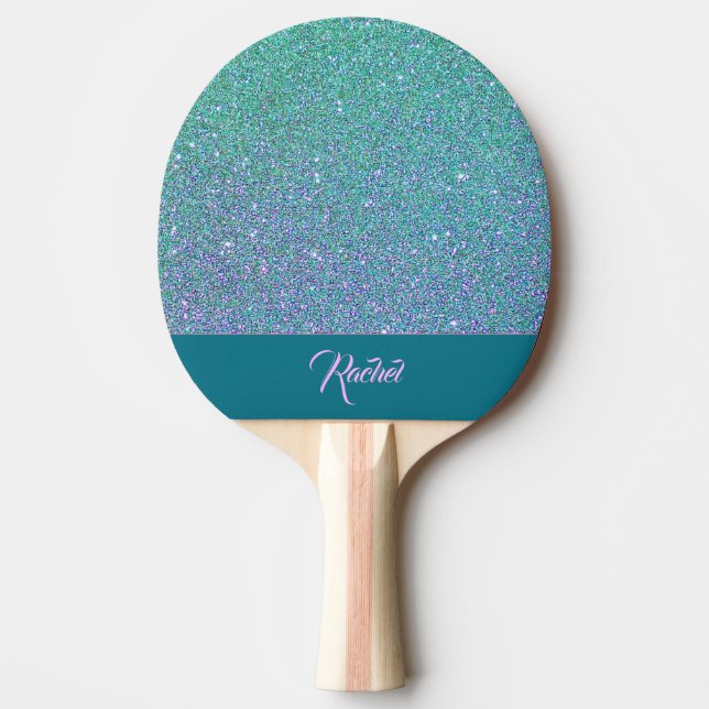 Raquete De Ping Pong Turquesa brilhante e roxa (Frente)