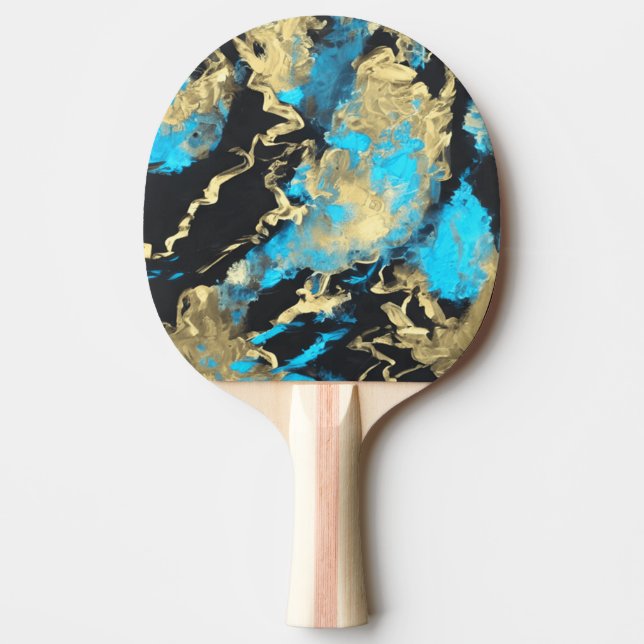 Raquete De Ping Pong Turquesa e Abstrato-Arte Dourada (Frente)