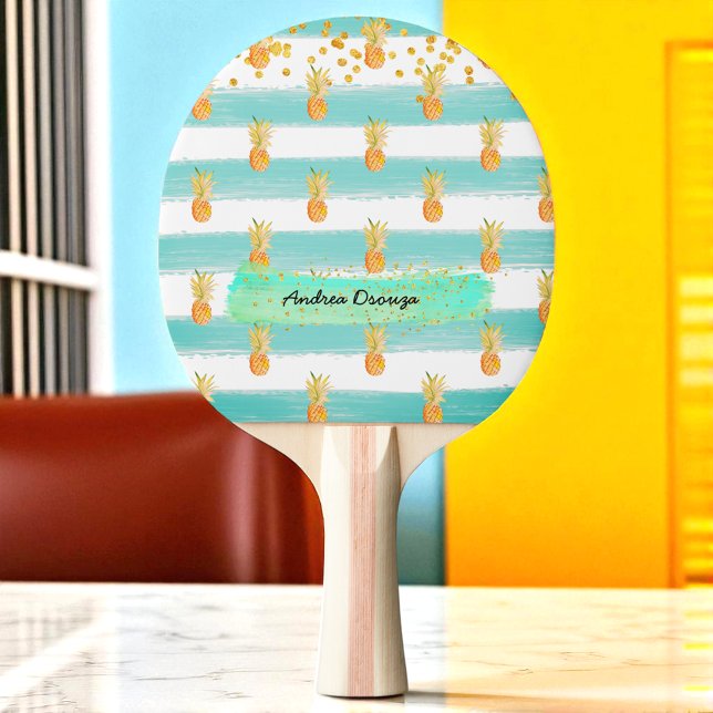 Raquete De Ping Pong Turquesa White Dourado Abacaxi Verão (Criador carregado)