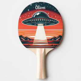 Raquete De Ping Pong UFO Vintage no Pôr do Sol Vermelho Personalizado