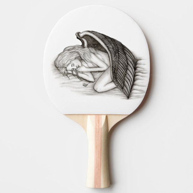 Raquete De Ping Pong Um anjo adormecido, Design preto e branco (Frente)