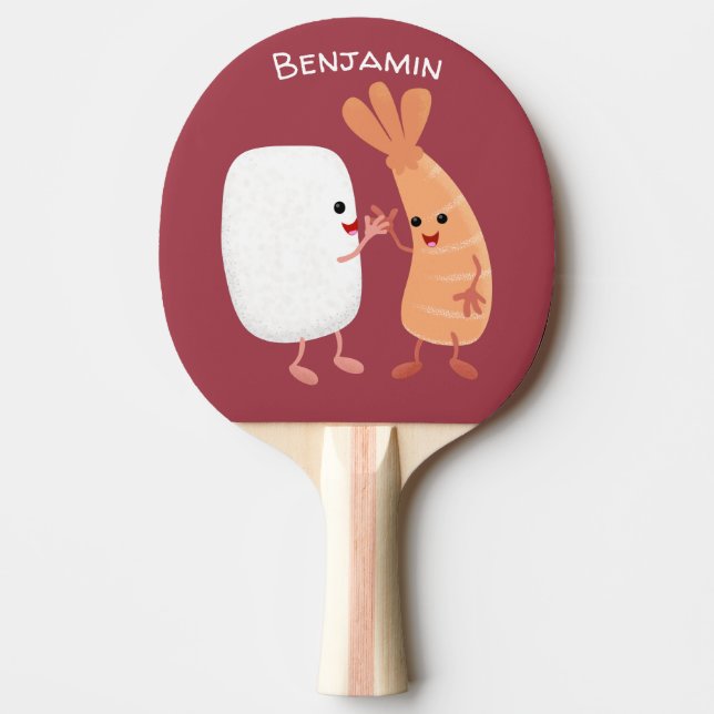 Raquete De Ping Pong Um desenho animado de amigos de camarão de arroz d (Frente)