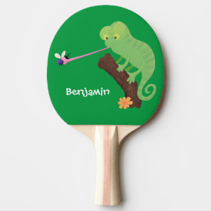 Raquete De Ping Pong Um desenho animado verde-feliz chameleon lagarto