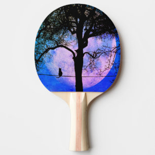 Raquete De Ping Pong Um gato preto em uma lua cheia de fio