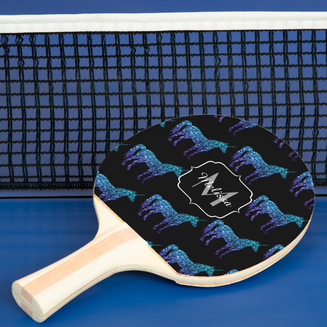Raquete De Ping Pong Unicorn Sparkles aqua Blue ombre Standard Monogram (Insitu)