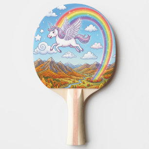 Raquete De Ping Pong Unicórnio Voador de Desenho Animado com Arco-íris