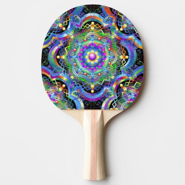 Raquete De Ping Pong Universo Mandala Cores Psicodélicas (Frente)