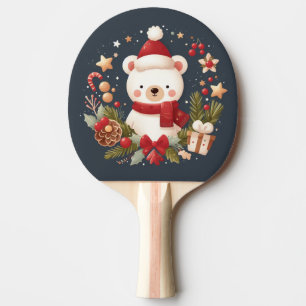 Raquete De Ping Pong Urso de Natal/Inverno em coroa