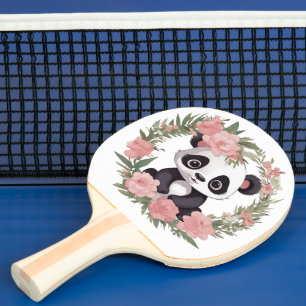 Raquete De Ping Pong Urso de Panda Adorável com Flores