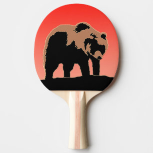 Raquete De Ping Pong Urso Grizzly no Sunset - Arte original sobre a vid