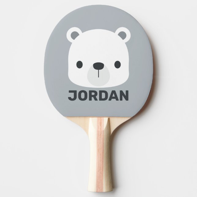 Raquete De Ping Pong Urso Polar Bonito com Nome Personalizado (Frente)