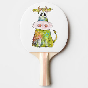 Raquete De Ping Pong Vaca branca e colorida