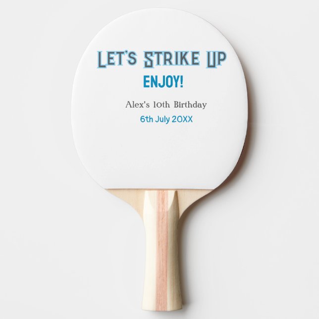 Raquete De Ping Pong Vamos sobe cinza azul feliz nome de 10 anos (Frente)