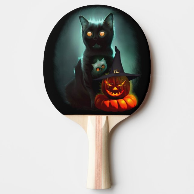 Raquete De Ping Pong Vampiro Gato e Mágico Pumpkin Halloween Surreal (Frente)