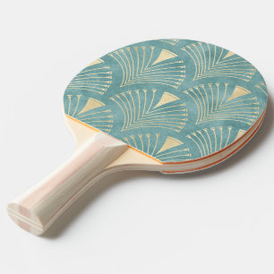 Raquete De Ping Pong Verde-Casa,Ouro,Padrão de Deco de Arte,vintage,re
