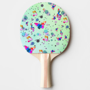 Raquete De Ping Pong Verde com Design de Música Colorida