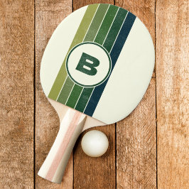 Raquete De Ping Pong Verde Distress Retro cinco Listras com Inicial