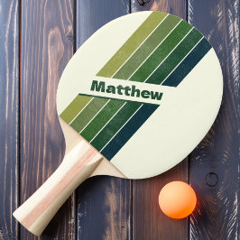 Raquete De Ping Pong Verde Distress Retro cinco Listras com Nome