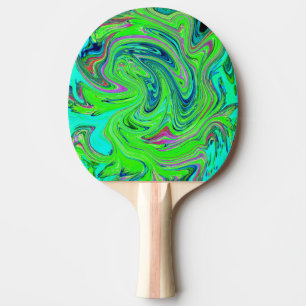 Raquete De Ping Pong Verde Lima e Arte Abstrata Retro Groovy Azul