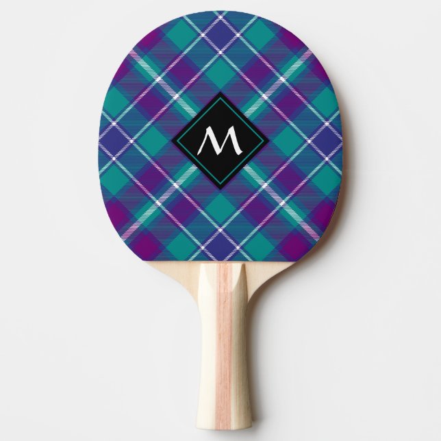 Raquete De Ping Pong Verde marinho, Roxo e Tartan Azul (Frente)