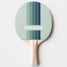 Raquete De Ping Pong Verde Oceano Nostálgico com Listras e Nome