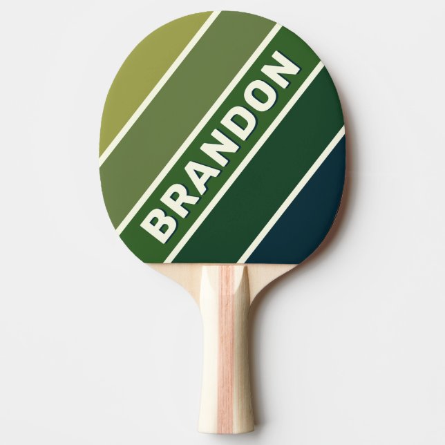 Raquete De Ping Pong Verde Retro Cinco Bold Listrado com Nome (Frente)