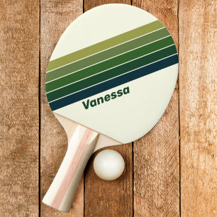 Raquete De Ping Pong Verde Retro cinco Listrado com Nome