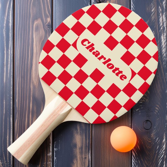 Raquete De Ping Pong Verificador de & Creme Vermelho com Nome (Criador carregado)