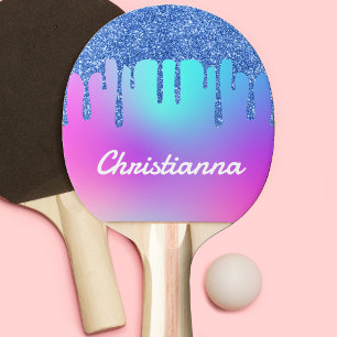 Raquete De Ping Pong Vermelhidão Azul Derramamento Fluorescente Neon Ro