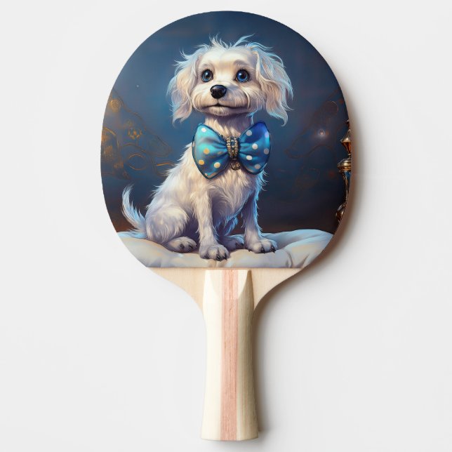 Raquete De Ping Pong Very Cute Lil Doggie With Blue Bow Tie (Frente)
