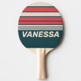 Raquete De Ping Pong Vibe Azul Turquesa Retro com Faixas no Horizonte e
