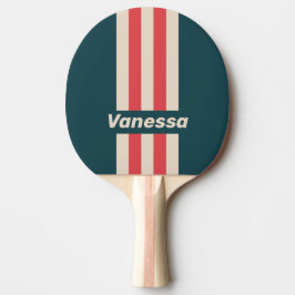 Raquete De Ping Pong Vibe Azul Turquesa Retro com Listras e Nome