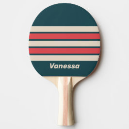 Raquete De Ping Pong Vibe Azul Turquesa Retro em Listras com Nome