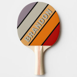 Raquete De Ping Pong Vibe Retrô Listras Coloridas em Negrito com Nome