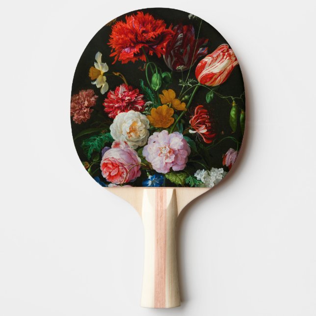 Raquete De Ping Pong Vida Estática com Flores num Vaso de Vidro (Frente)