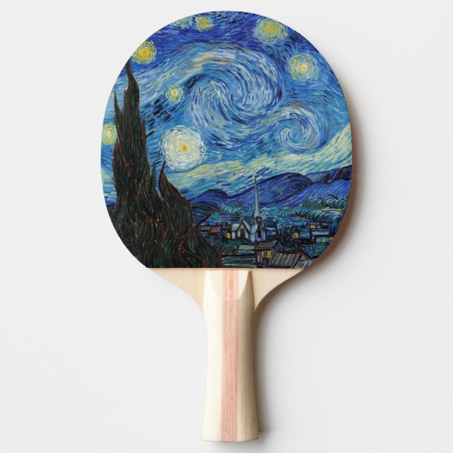 Raquete De Ping Pong Vincent Van Gogh Starry Night Vintage Fine Art (Frente)
