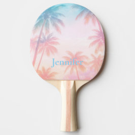 Raquete De Ping Pong Vintage Beach Sunset Palm Trees Pastel            