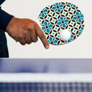 Raquete De Ping Pong Vintage Blue Brown Barcelona Azulejo Geométrico