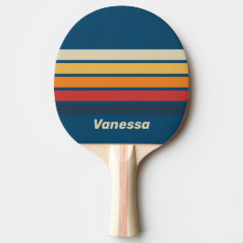 Raquete De Ping Pong Vintage Blue Rainbow Across Striping with Name
