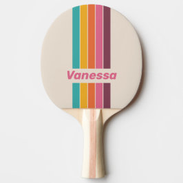 Raquete De Ping Pong Vintage Candy Rainbow Pin Striped with Name