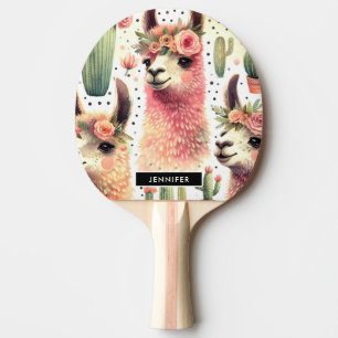 Raquete De Ping Pong Vintage Cute Llama Watercolor