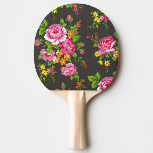 Raquete De Ping Pong Vintage floral com rosas cor-de-rosa