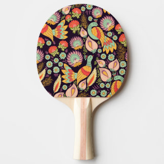 Raquete De Ping Pong Vintage Folk Floral Birds Ornament