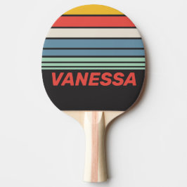 Raquete De Ping Pong Vintage Midnight Horizon Striping with Name