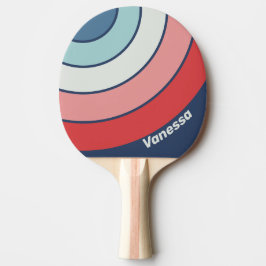 Raquete De Ping Pong Vintage Nautical Blue Circle Stripe with Name
