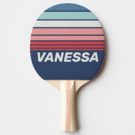 Raquete De Ping Pong Vintage Nautical Blue Horizon Striping with Name