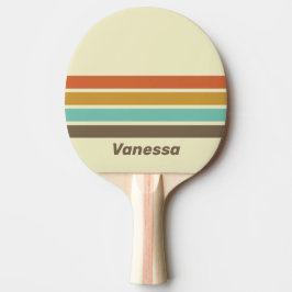 Raquete De Ping Pong Vintage Retro Rainbow Across Striping with Name